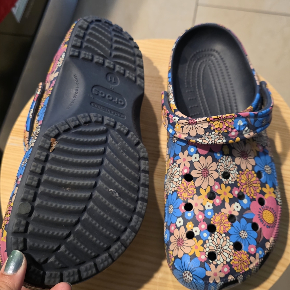 CROCS Floral Print Clogs in Blue, Pink, Yellow - Picture 2 of 4